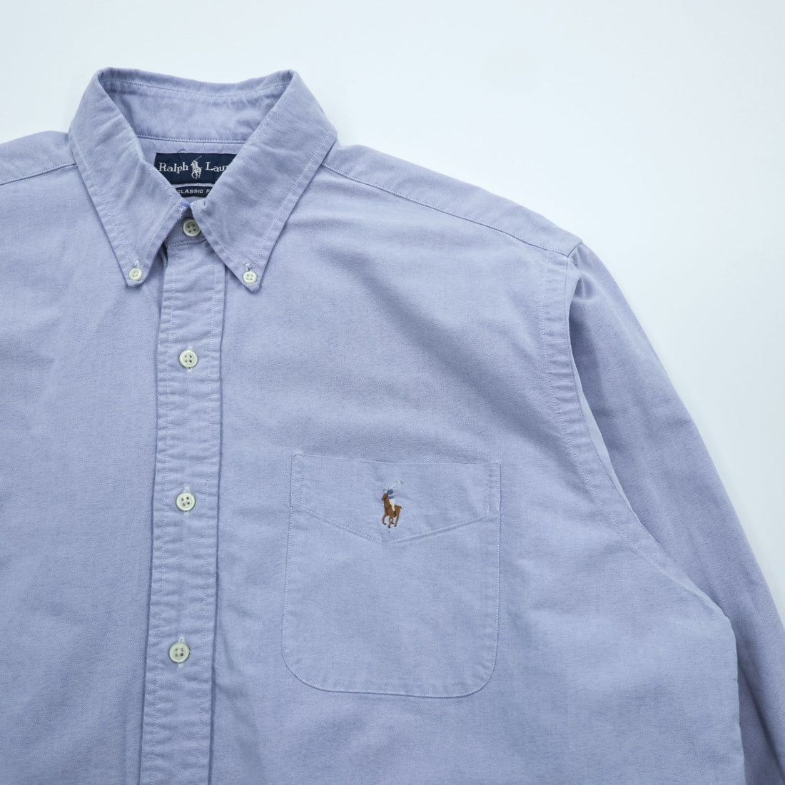 Ralph Lauren 90年代 クラシックフィット オックスフォード ボタンダウンシャツ L ブルー スモールポニー 刺繍 ロゴ 胸ポケット
