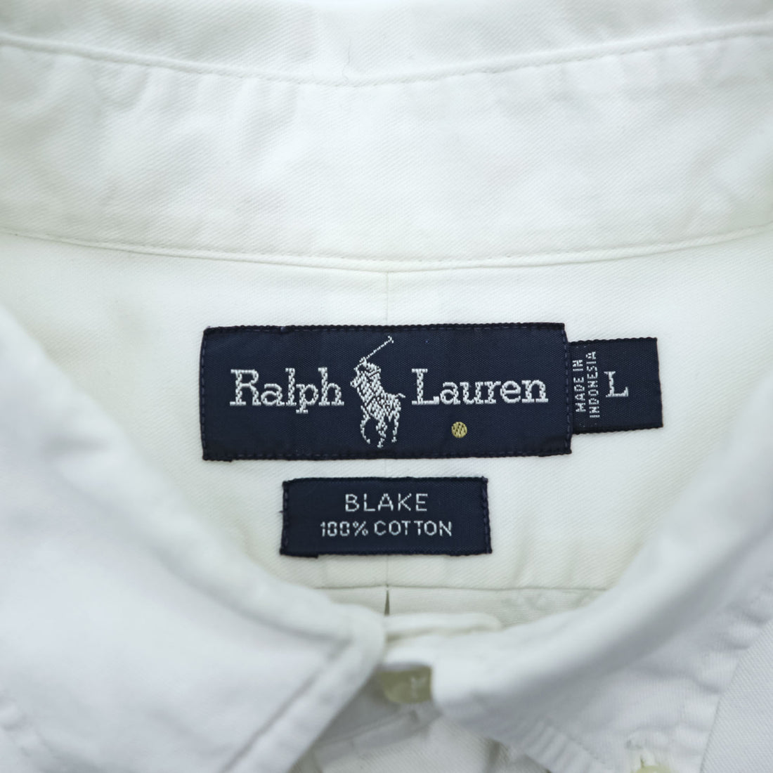 Ralph Lauren 90s Oxford button-down shirt, size L, white, black, with small pony embroidery.