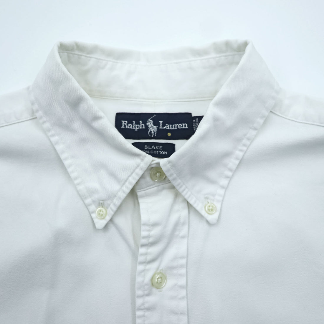 Ralph Lauren 90s Oxford button-down shirt, size L, white, black, with small pony embroidery.