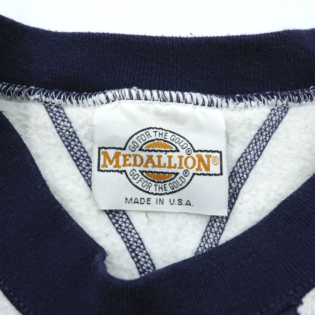 90年代 USA製 ヴィンテージ MEDALLION ラグラン 両V スウェット トレーナー M グレー ネイビー Sparkies for Breakfast