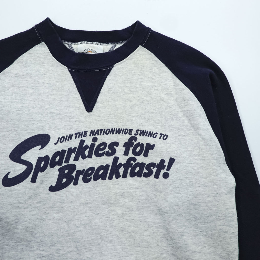 90年代 USA製 ヴィンテージ MEDALLION ラグラン 両V スウェット トレーナー M グレー ネイビー Sparkies for Breakfast