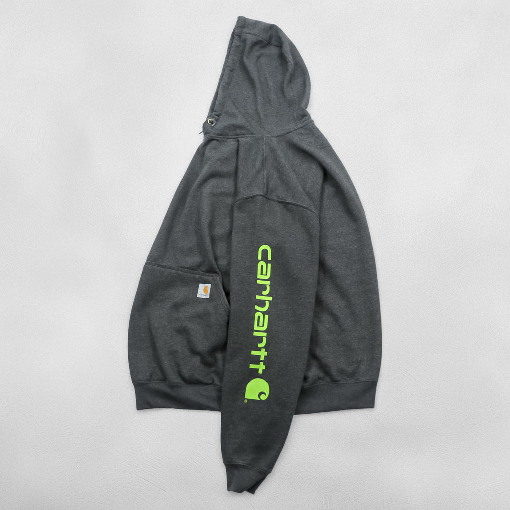 carhartt ルーズフィット プルオーバー パーカー L グレー 袖ロゴ カンガルーポケット TS0288-M