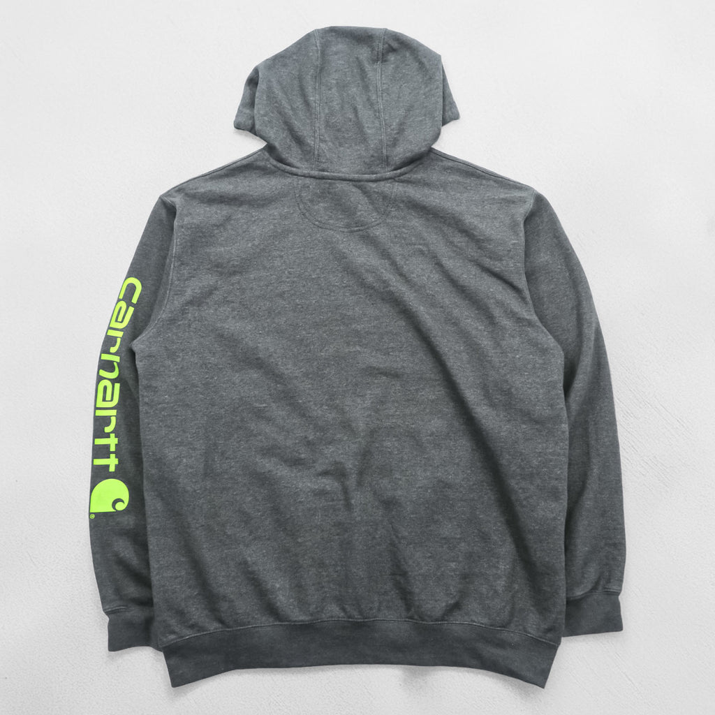 carhartt ルーズフィット プルオーバー パーカー L グレー 袖ロゴ カンガルーポケット TS0288-M