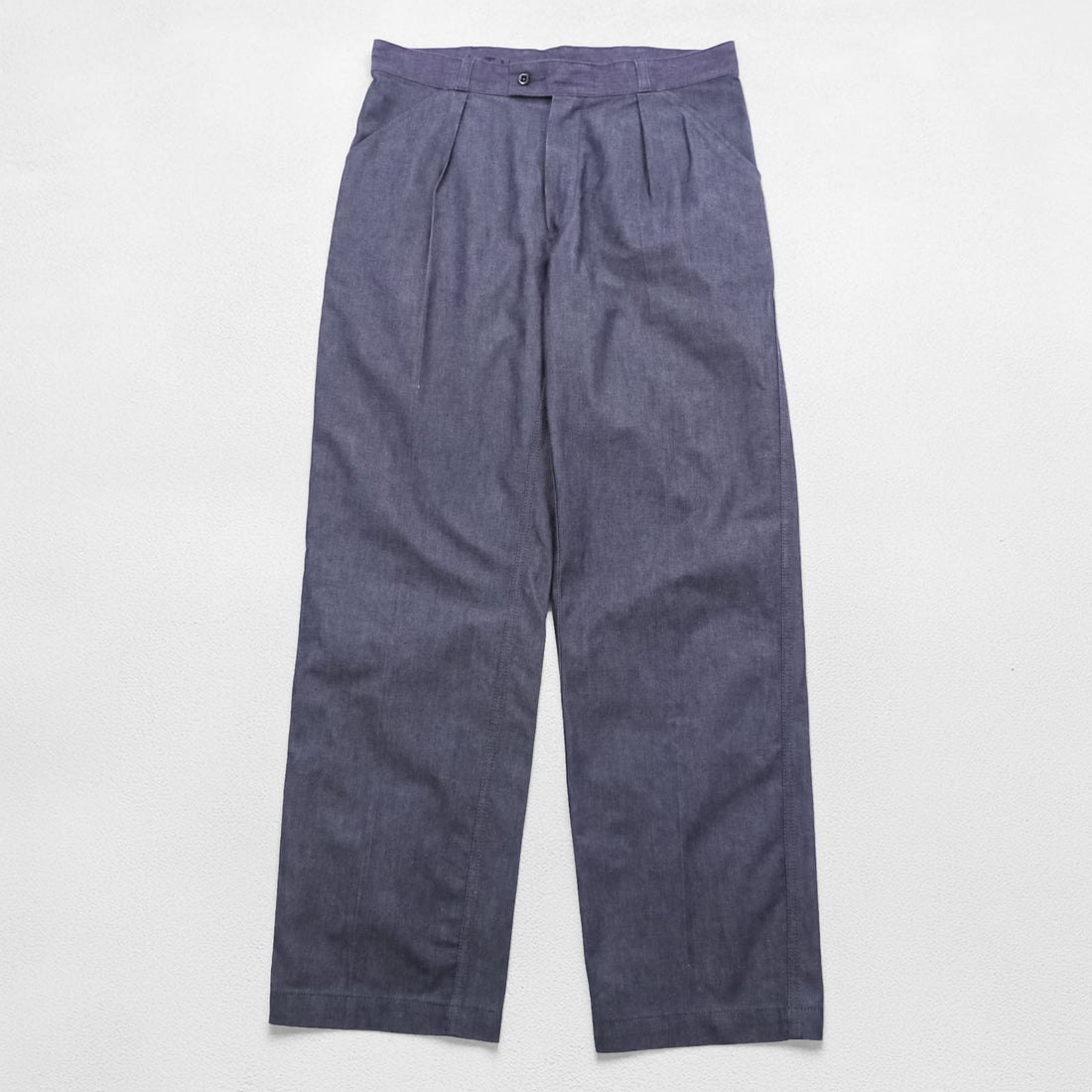 French Military SERMACOM Toulon Pleated Trousers Blue Gray Chambray 84MX