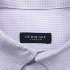BURBERRY button-down shirt, size XL and up, checked pattern, single-point logo, purple, white. NEW BRADYS