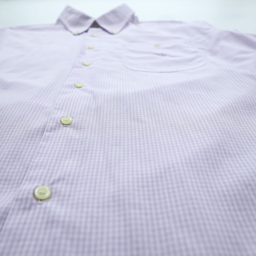 BURBERRY button-down shirt, size XL and up, checked pattern, single-point logo, purple, white. NEW BRADYS