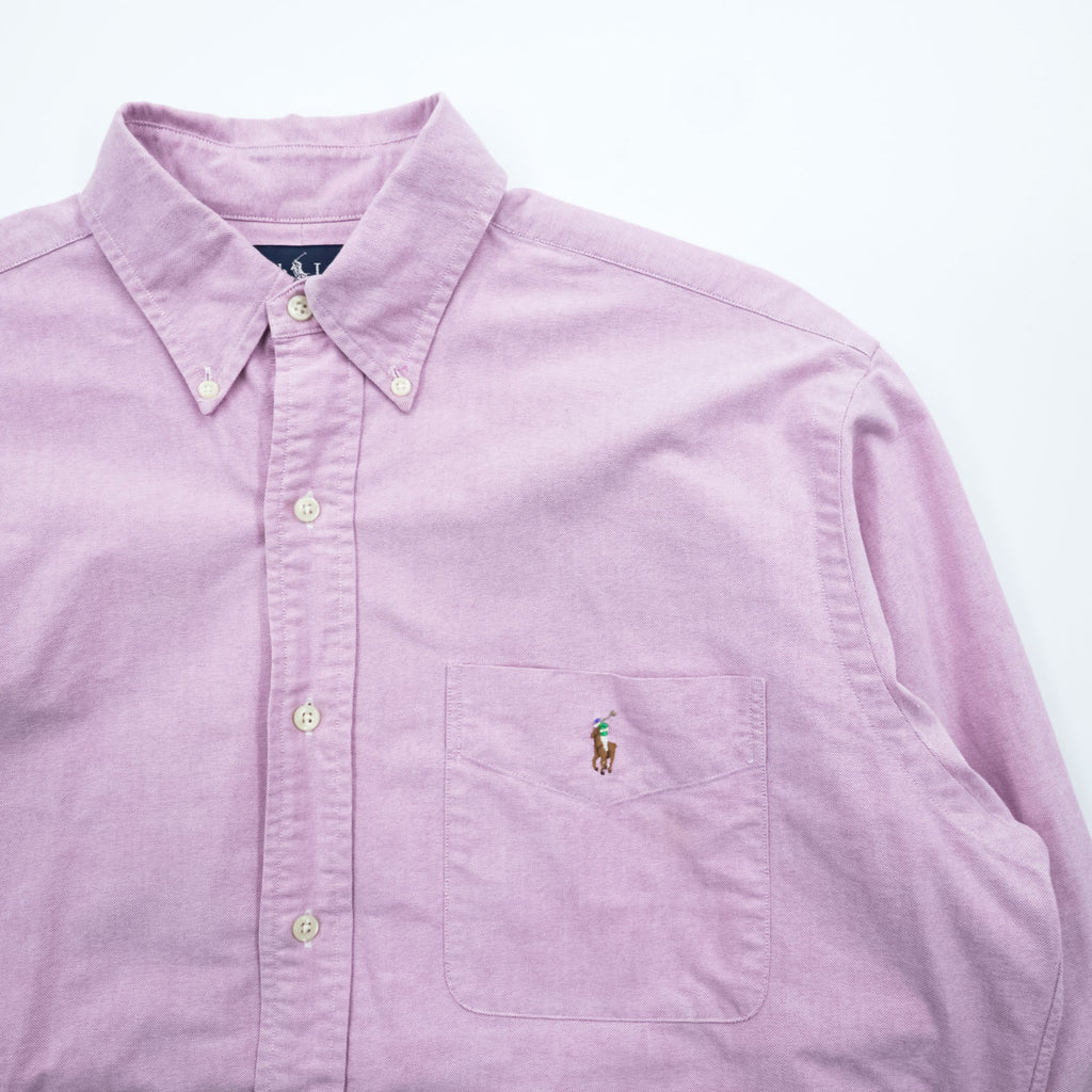 Ralph Lauren 90年代 クラシックフィット オックスフォード ボタンダウンシャツ M ピンク スモールポニー刺繍 ロゴ 胸ポケット