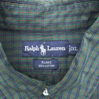 Ralph Lauren 90s button-down shirt, size XL, checked green, black, with small pony embroidery.