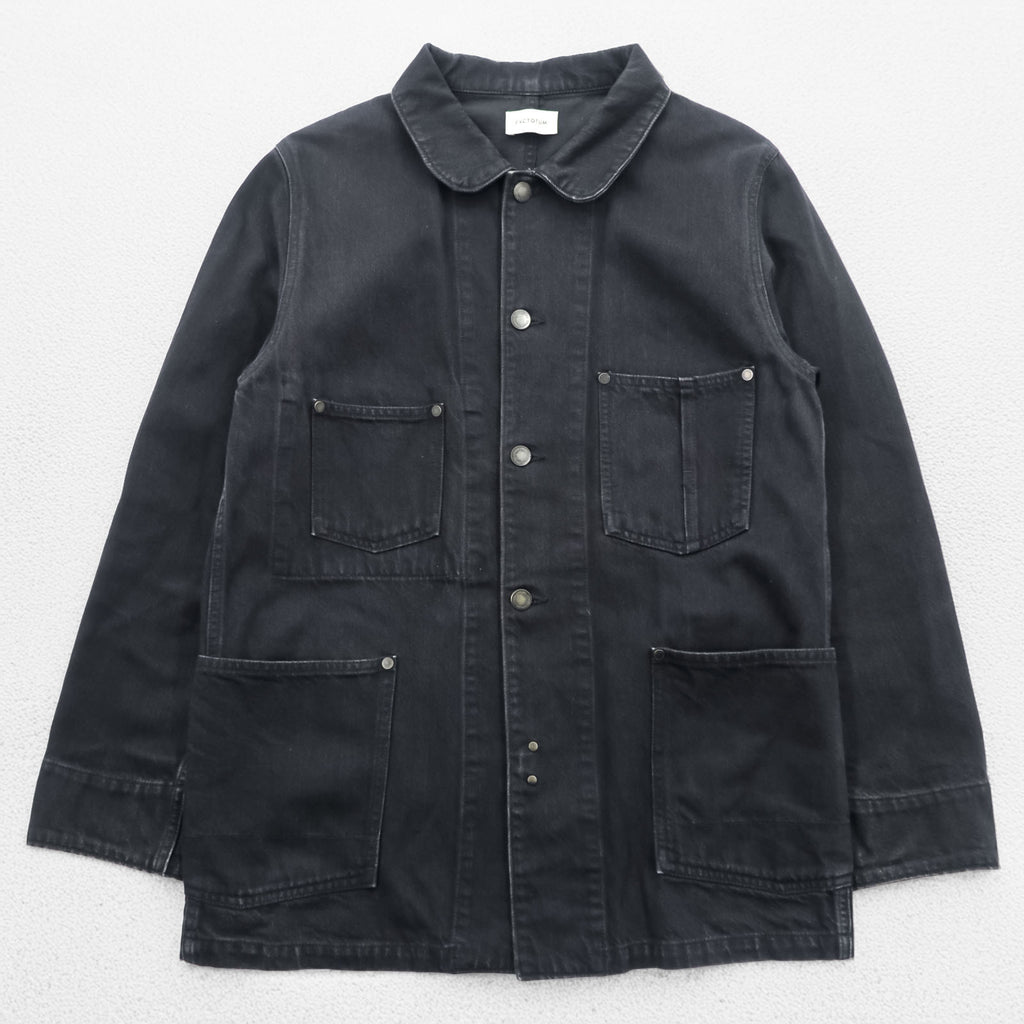 FACTOTUM Japan Made Black Denim Chore Coat Hunting Jacket S Black Round Collar 01040638