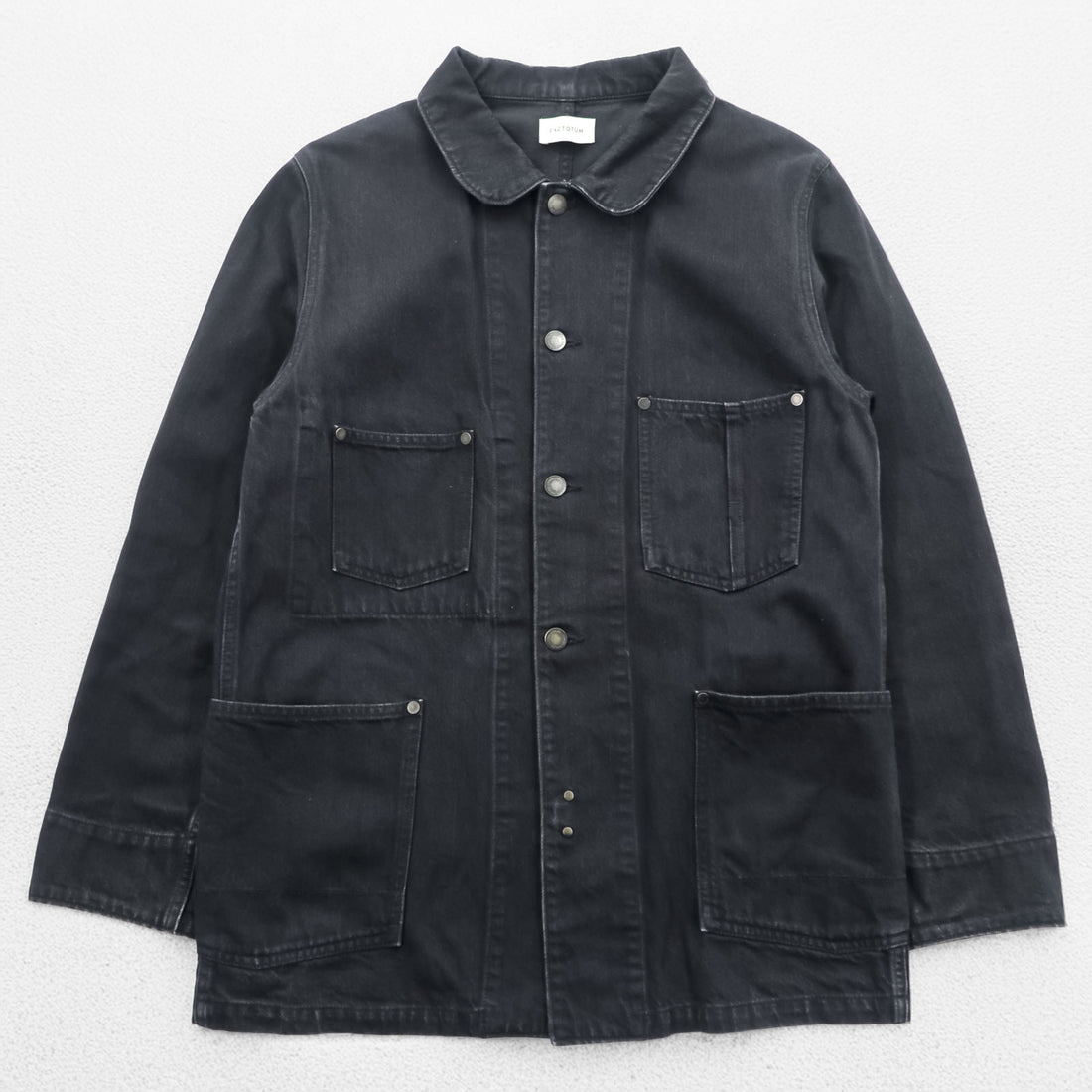 FACTOTUM Japan Made Black Denim Chore Coat Hunting Jacket S Black Round Collar 01040638