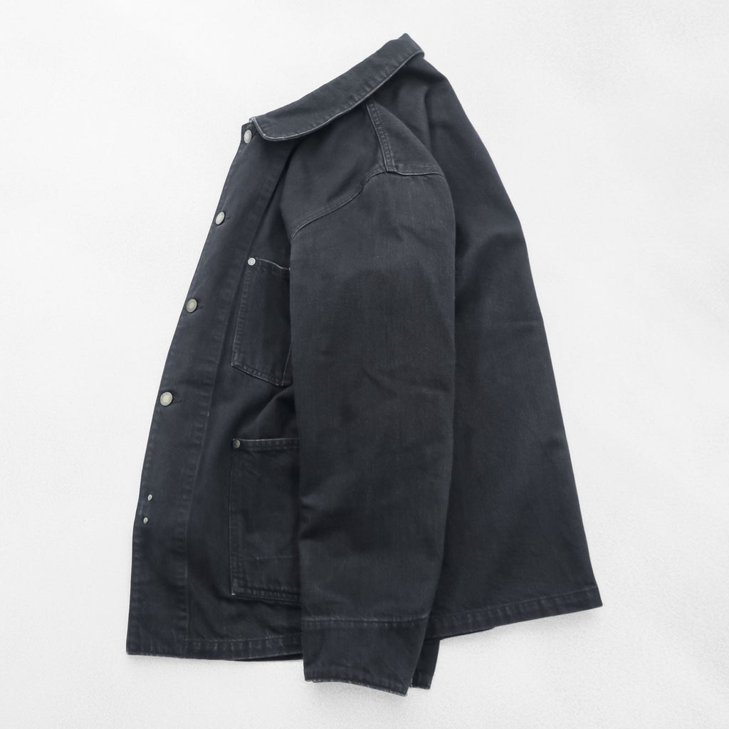 FACTOTUM Japan Made Black Denim Chore Coat Hunting Jacket S Black Round Collar 01040638