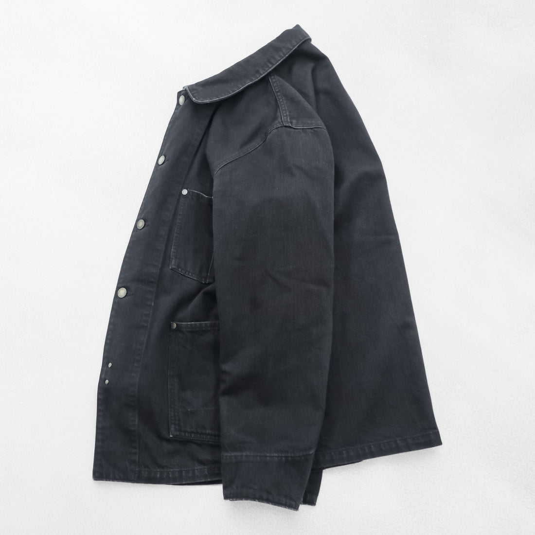 FACTOTUM Japan Made Black Denim Chore Coat Hunting Jacket S Black Round Collar 01040638