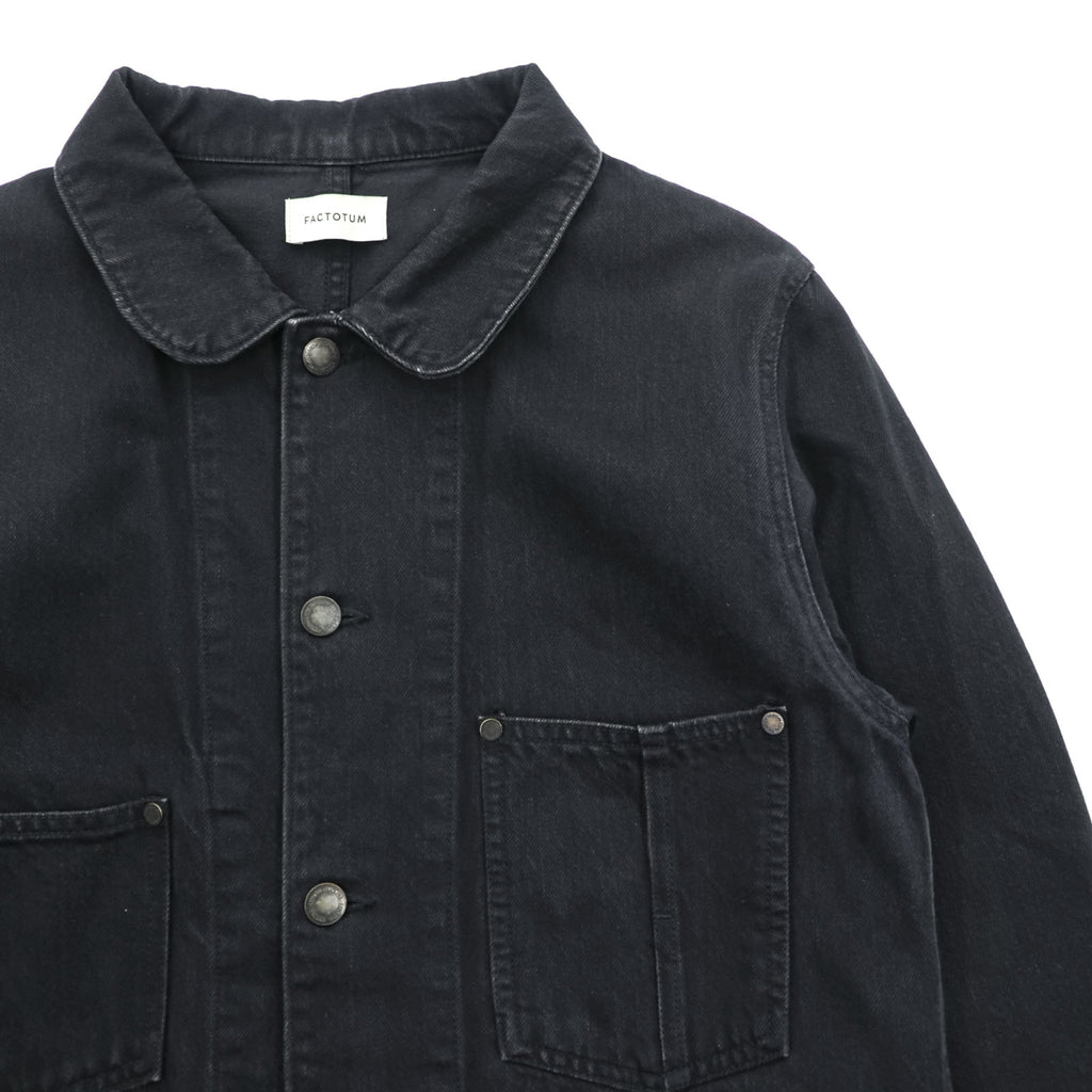 FACTOTUM Japan Made Black Denim Chore Coat Hunting Jacket S Black Round Collar 01040638
