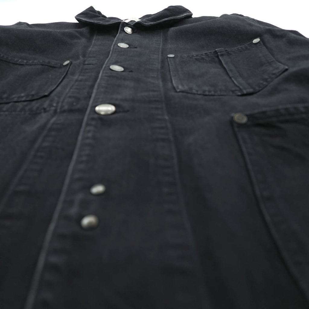 FACTOTUM Japan Made Black Denim Chore Coat Hunting Jacket S Black Round Collar 01040638