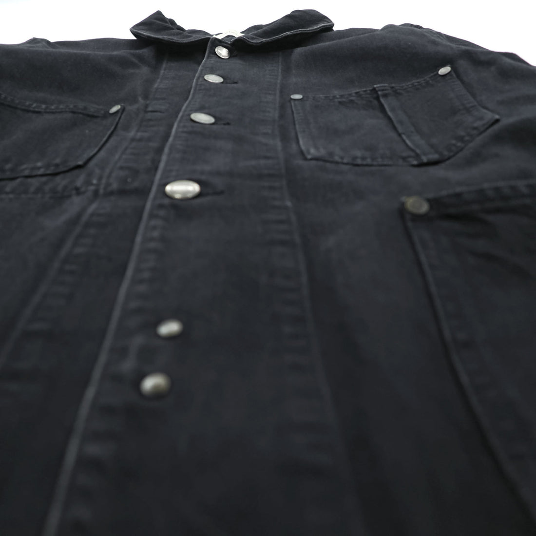 FACTOTUM Japan Made Black Denim Chore Coat Hunting Jacket S Black Round Collar 01040638