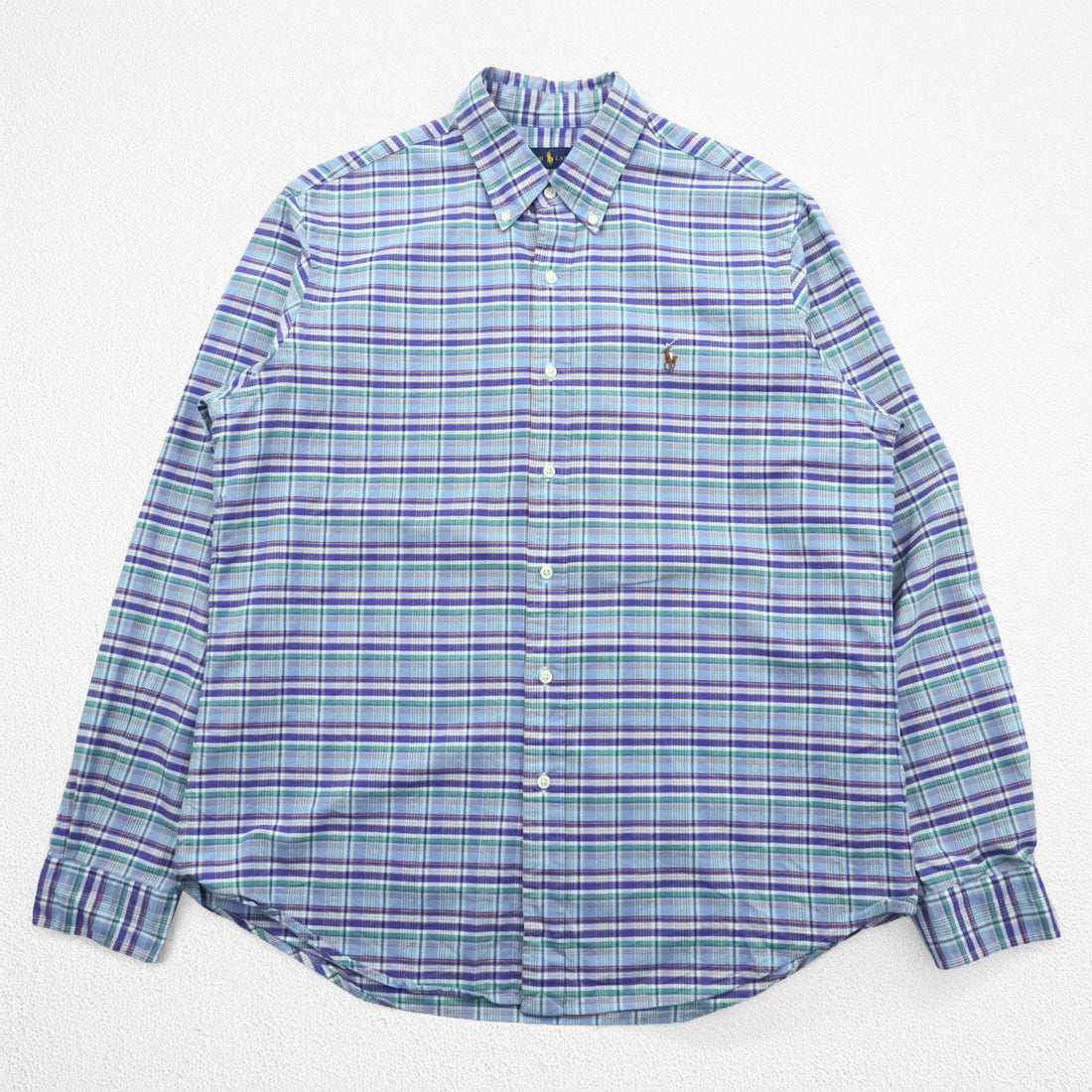 Ralph Lauren Button-Down Shirt L Plaid Blue Small Pony Embroidered Logo