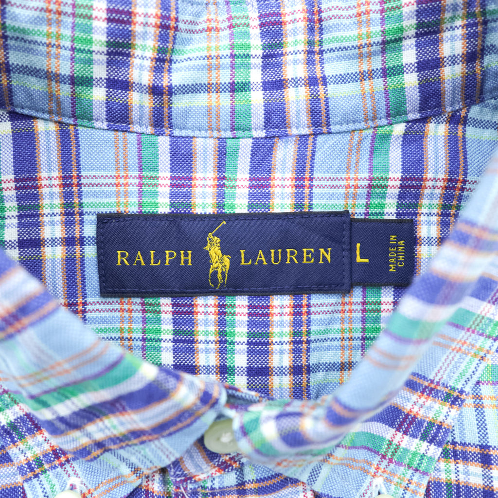 Ralph Lauren ボタンダウンシャツ L チェック ブルー スモールポニー 刺繍 ロゴ