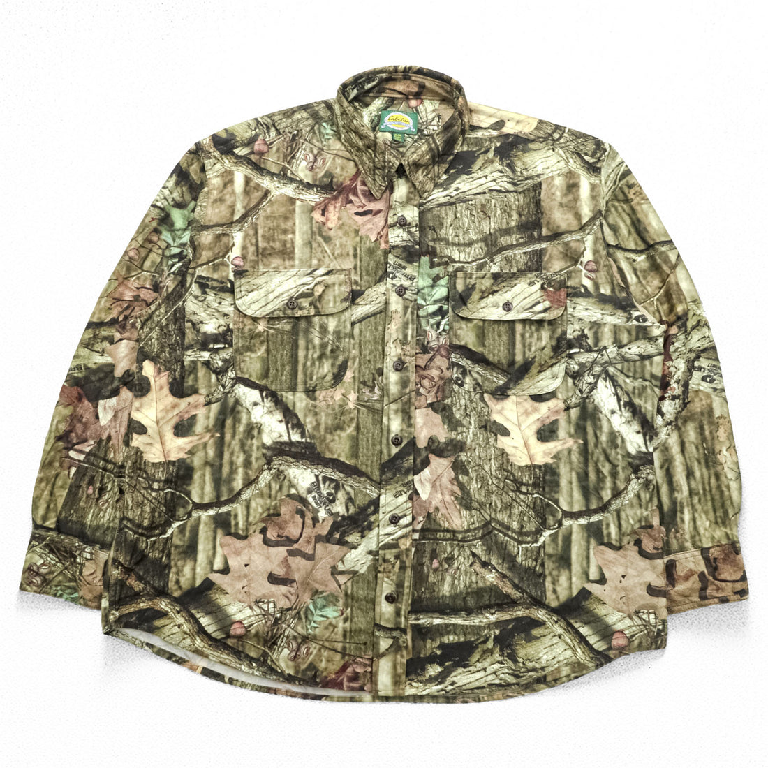 Cabela's 90s Real Tree Camo Long Sleeve Hunting Shirt XL Khaki Camouflage Chest Pocket