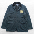 Polo Ralph Lauren 90s Emblem Embroidered Sweat Tailored Jacket Blazer XL Black Vintage-Processed Patch Velvet Collar