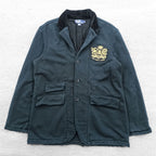 Polo Ralph Lauren 90s Emblem Embroidered Sweat Tailored Jacket Blazer XL Black Vintage-Processed Patch Velvet Collar