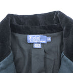 Polo Ralph Lauren 90s Emblem Embroidered Sweat Tailored Jacket Blazer XL Black Vintage-Processed Patch Velvet Collar