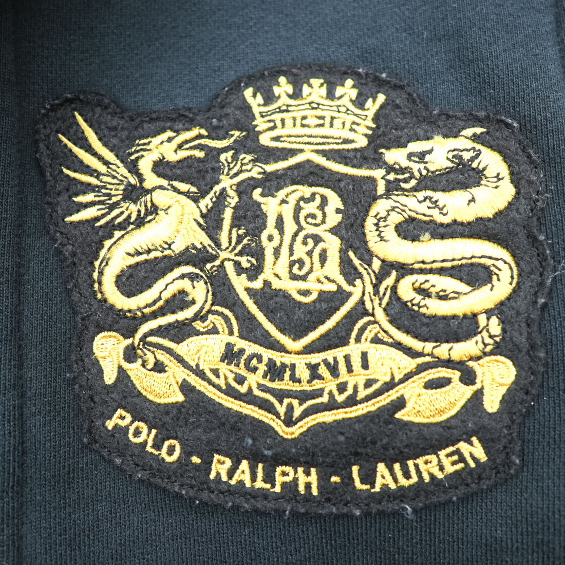 Polo Ralph Lauren 90s Emblem Embroidered Sweat Tailored Jacket Blazer XL Black Vintage-Processed Patch Velvet Collar