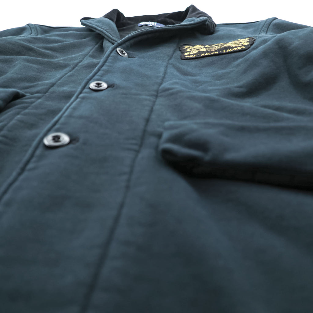 Polo Ralph Lauren 90s Emblem Embroidered Sweat Tailored Jacket Blazer XL Black Vintage-Processed Patch Velvet Collar