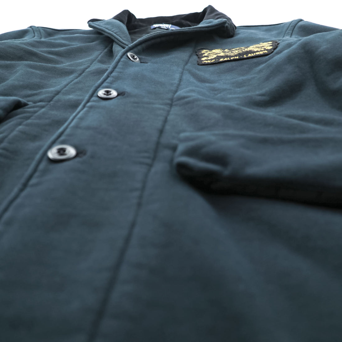 Polo Ralph Lauren 90s Emblem Embroidered Sweat Tailored Jacket Blazer XL Black Vintage-Processed Patch Velvet Collar