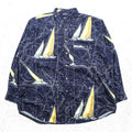 NAUTICA 90年代 総柄 ボタンダウンシャツ XL ネイビー コットン 胸ポケット 地図柄 ヨット