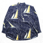 NAUTICA 90年代 総柄 ボタンダウンシャツ XL ネイビー コットン 胸ポケット 地図柄 ヨット