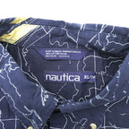 NAUTICA 90年代 総柄 ボタンダウンシャツ XL ネイビー コットン 胸ポケット 地図柄 ヨット
