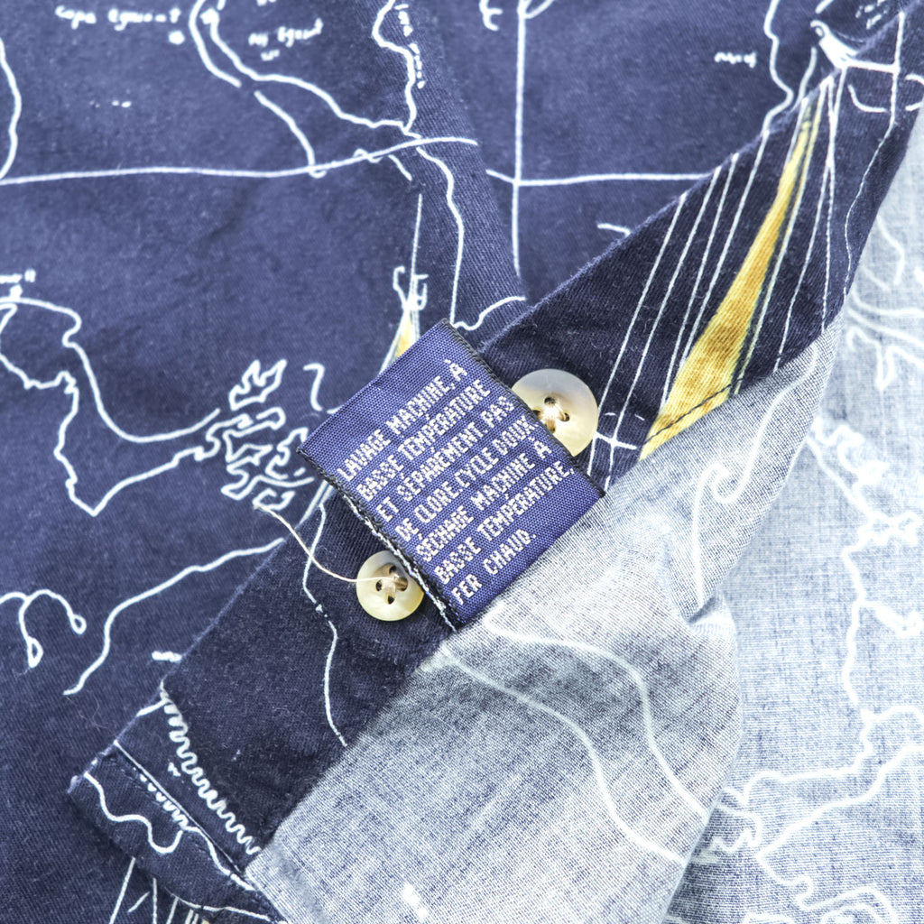 NAUTICA 90年代 総柄 ボタンダウンシャツ XL ネイビー コットン 胸ポケット 地図柄 ヨット