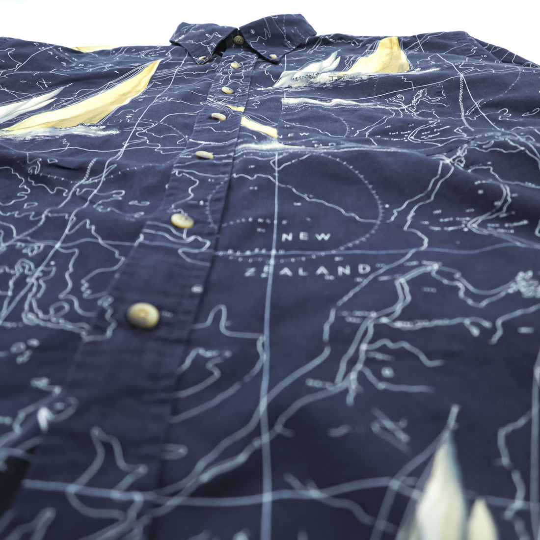 NAUTICA 90年代 総柄 ボタンダウンシャツ XL ネイビー コットン 胸ポケット 地図柄 ヨット