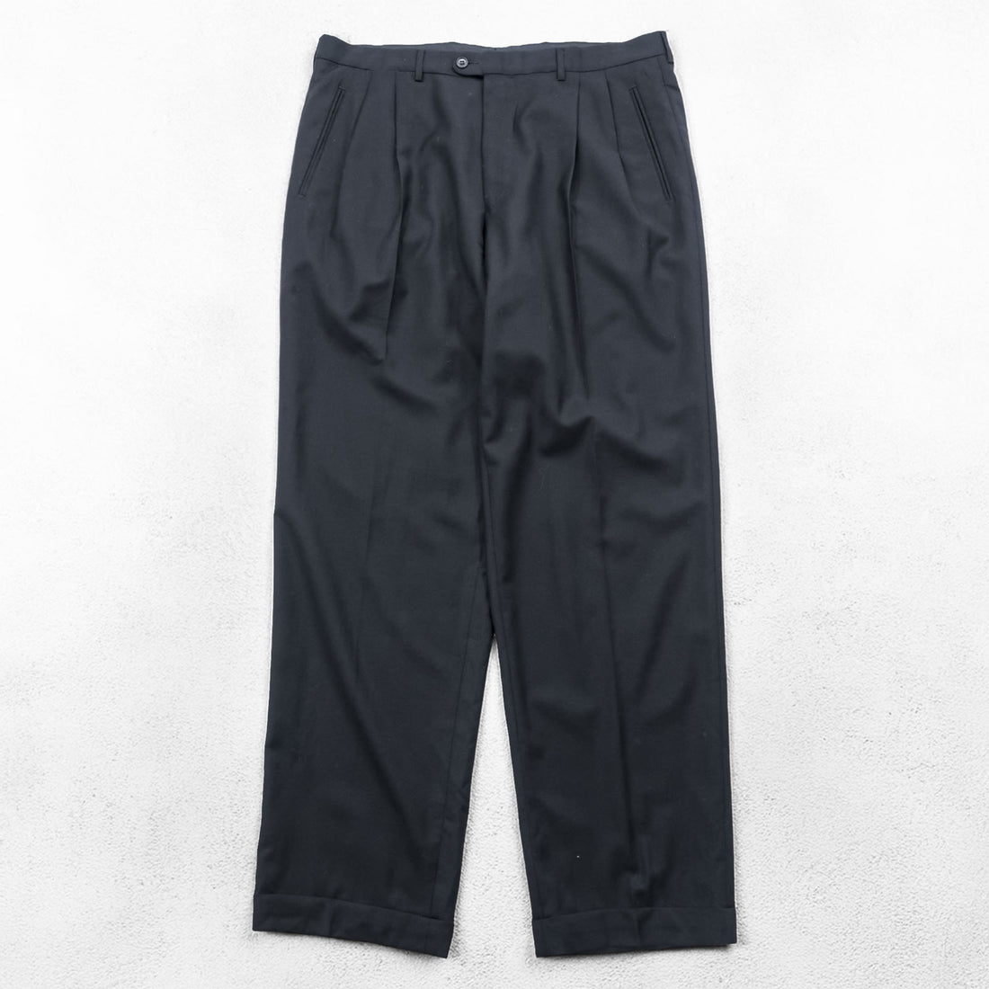 Ermenegildo Zegna 2タック ワイド スラックス パンツ XL ブラック ウール プリーツ