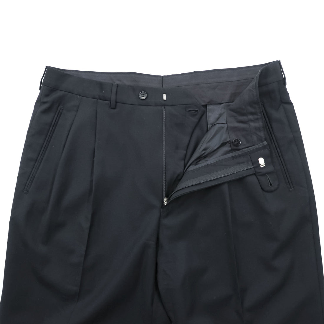 Ermenegildo Zegna 2-Pleat Wide Slacks Pants XL Black Wool