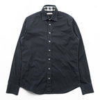 BURBERRY LONDON Stretch Dress Shirt S Black One Point Logo Embroidery Nova Check Switching Made in Turkey