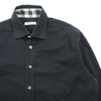 BURBERRY LONDON Stretch Dress Shirt S Black One Point Logo Embroidery Nova Check Switching Made in Turkey