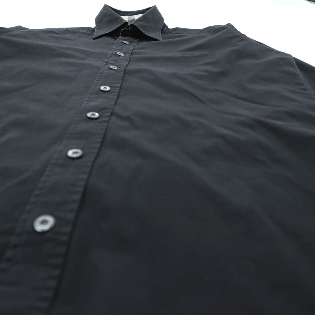 BURBERRY LONDON Stretch Dress Shirt S Black One Point Logo Embroidery Nova Check Switching Made in Turkey