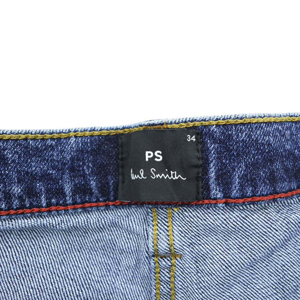Paul Smith Slim Fit Skinny Denim Pants Jeans M Blue Stretch Leather Patch
