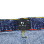 Paul Smith Slim Fit Skinny Denim Pants Jeans M Blue Stretch Leather Patch
