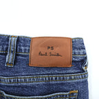 Paul Smith Slim Fit Skinny Denim Pants Jeans M Blue Stretch Leather Patch