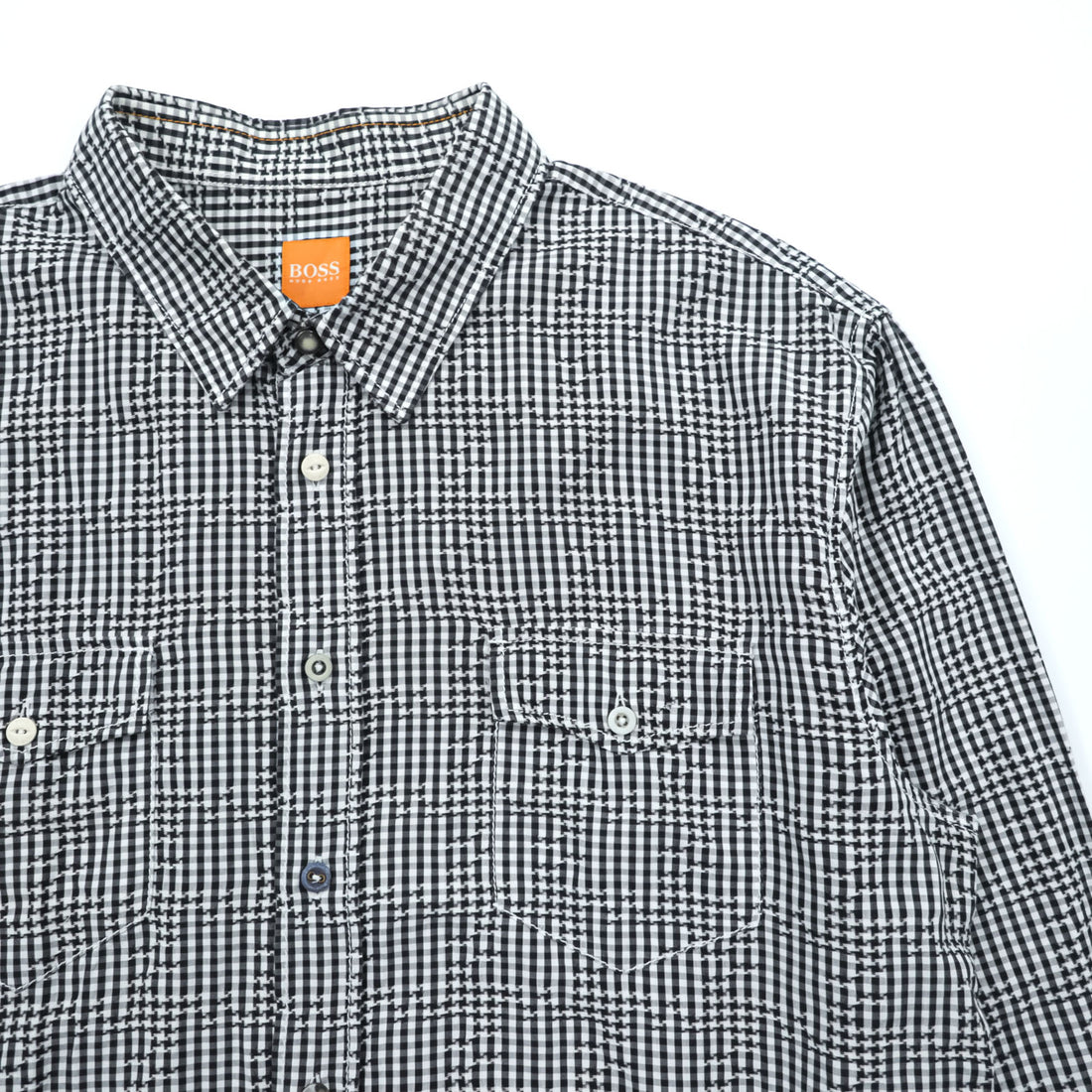 HUGO BOSS スリムフィット ワークシャツ XL ホワイト ブラック チェック 胸ポケット