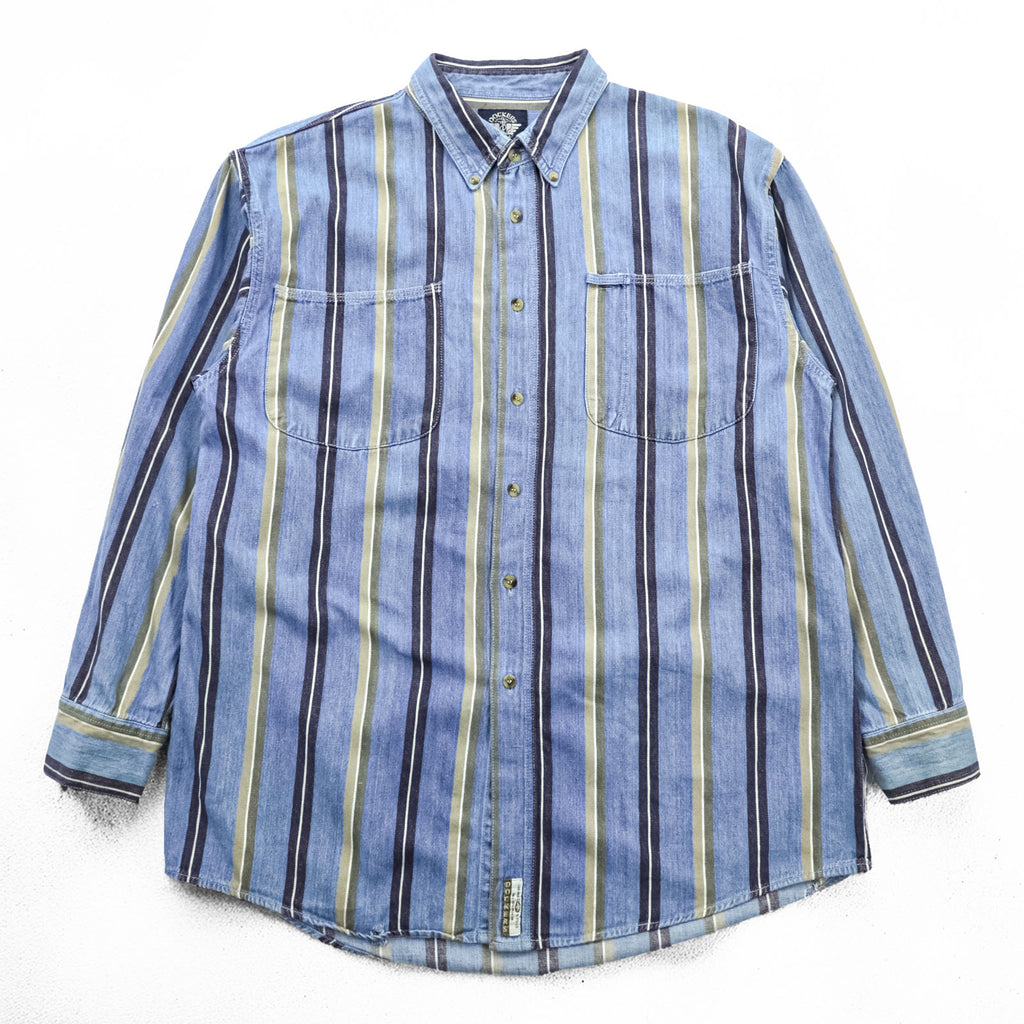 DOCKERS ( Levi's ) 90年代 ボタンダウン デニムシャツ L ブルー ストライプ 胸ポケット