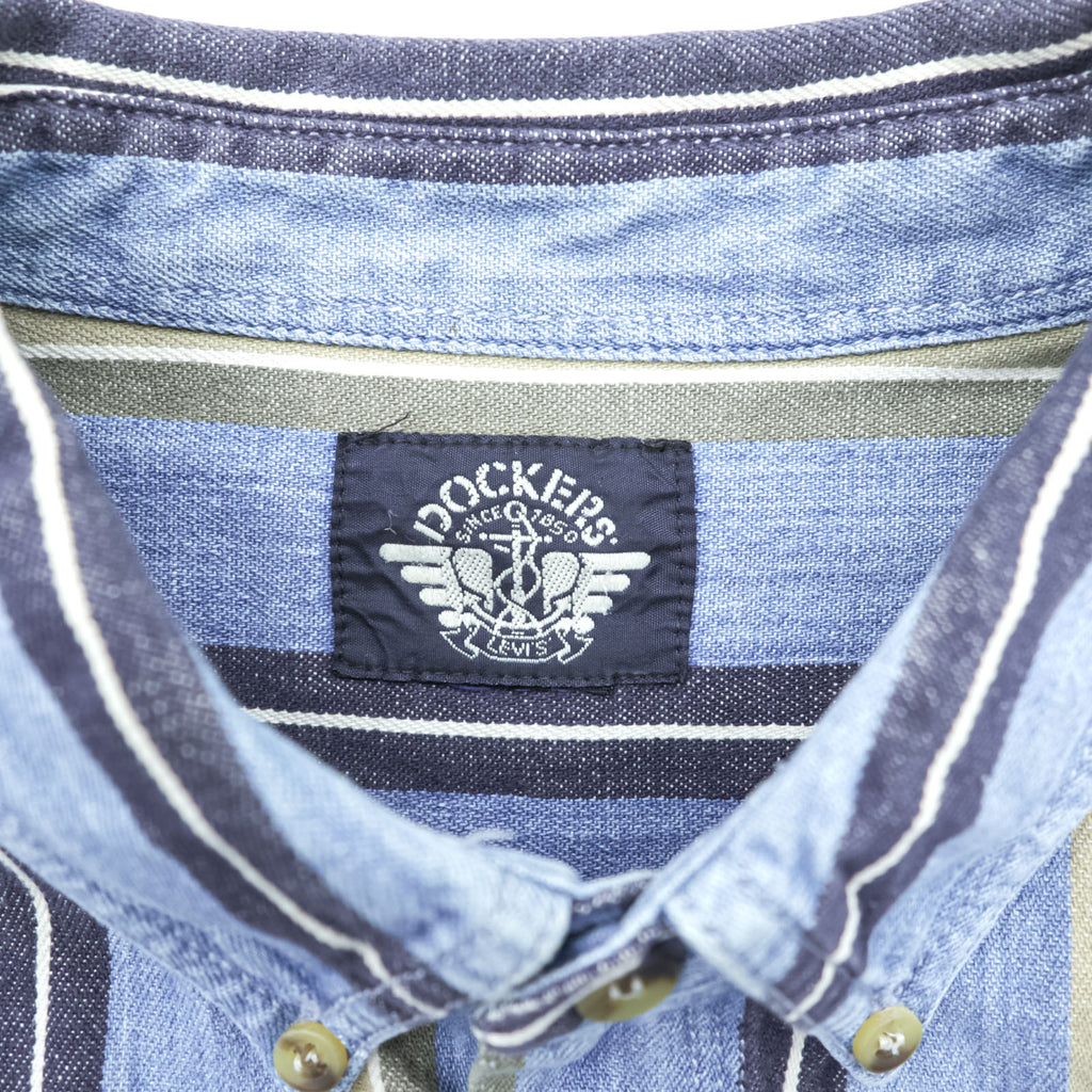 DOCKERS ( Levi's ) 90年代 ボタンダウン デニムシャツ L ブルー ストライプ 胸ポケット