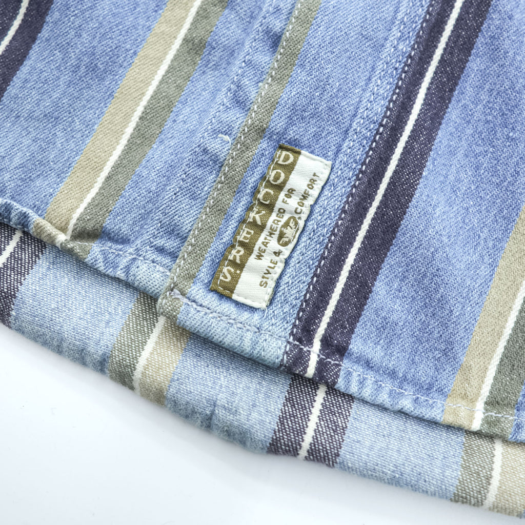DOCKERS ( Levi's ) 90年代 ボタンダウン デニムシャツ L ブルー ストライプ 胸ポケット