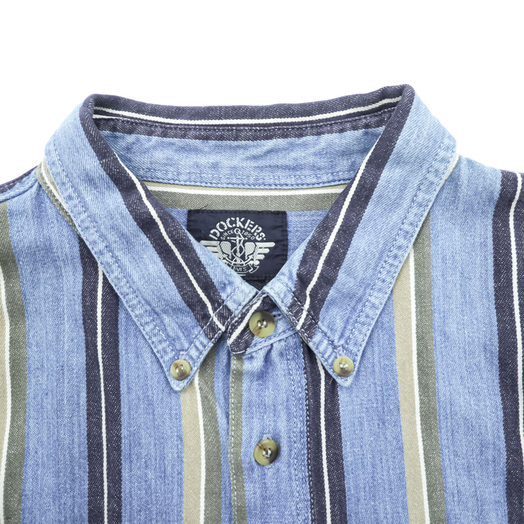 DOCKERS ( Levi's ) 90年代 ボタンダウン デニムシャツ L ブルー ストライプ 胸ポケット