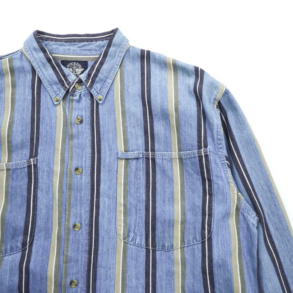 DOCKERS ( Levi's ) 90年代 ボタンダウン デニムシャツ L ブルー ストライプ 胸ポケット