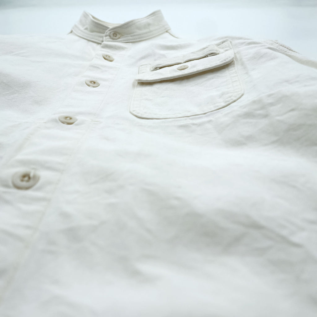 snow peak 日本製 OKAYAMA OX WORK SHIRT スタンドカラー オックスフォード ワークシャツ M ホワイト サイドポケット SH-19SU203