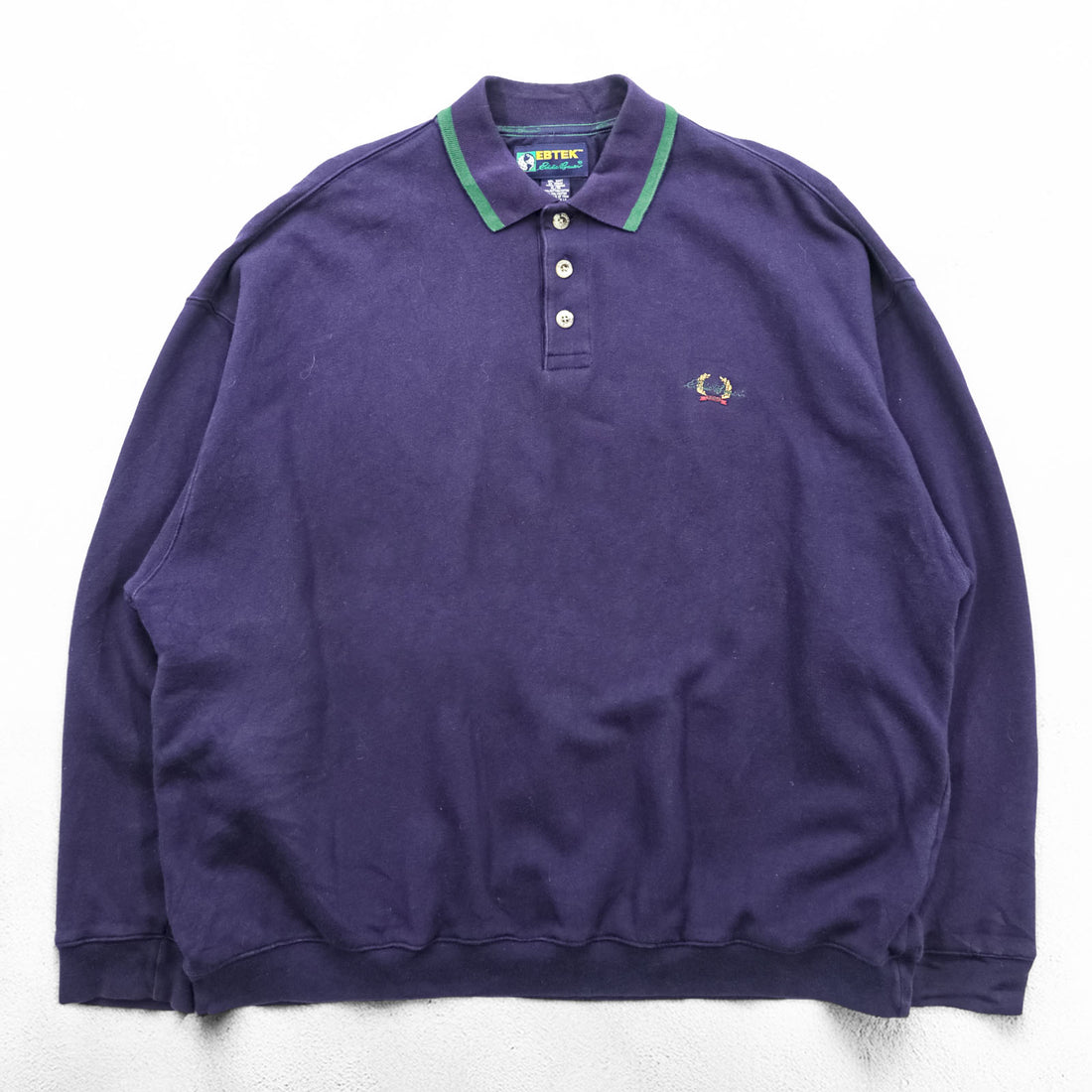 Eddie Bauer 90年代 ポロ スウェット トレーナー L ネイビー ワンポイントロゴ EBTEK 襟付き