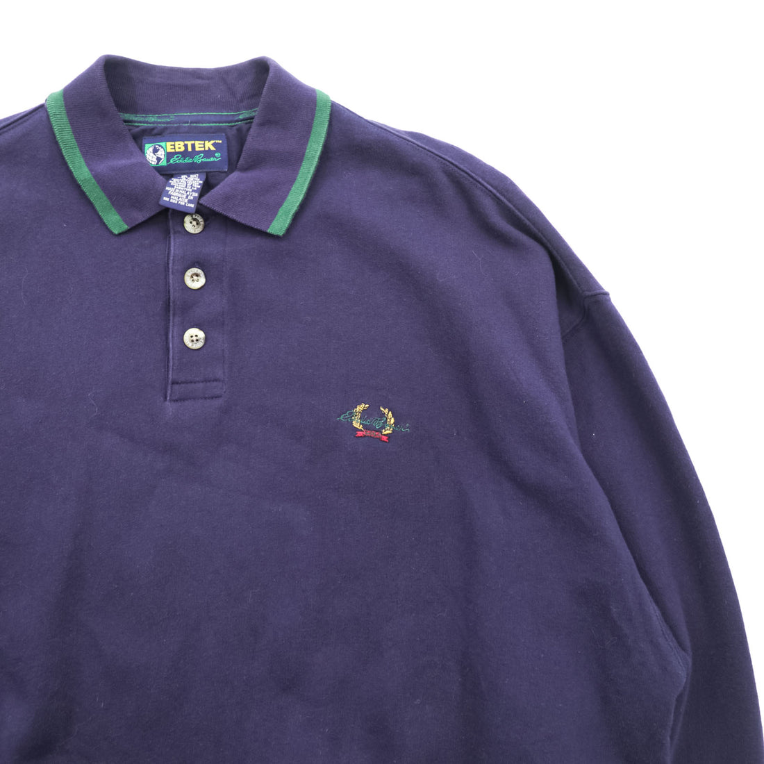 Eddie Bauer 90年代 ポロ スウェット トレーナー L ネイビー ワンポイントロゴ EBTEK 襟付き